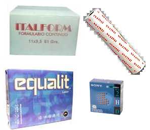 Resmas, Formularios, Papel fax, Cintas de embalaje, Disketes, CD...